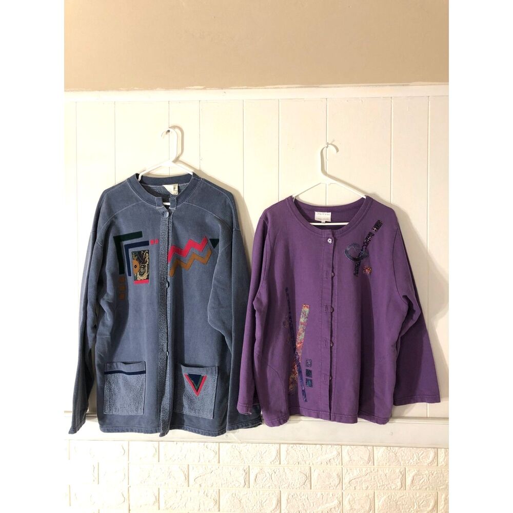 Vtg Nu Views Wearable Art Cardigan Jacket Blue XL Purple L XL Choose Your Style
